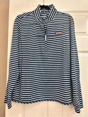 Vineyard Vines Stripe Shep Shirt Striped Quarter-Zip Navy & Blue XL